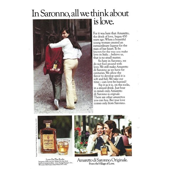 Amaretto di Saronno Love on the Rocks Italy 1970s Vintage Print Ad 9 in Tall - Picture 1 of 1